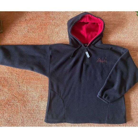 Vintage Made in USA Alaska Quarterzip  Nevy Blue Fleece Unisex Hoodie M - Picture 1 of 6
